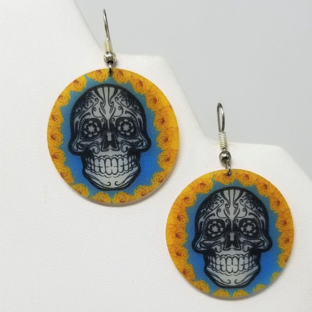 Fun Flat Disc Skull Earrings Pierced